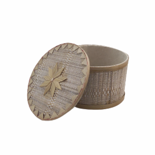 Handmade Bamboo Round Jewelry Box White