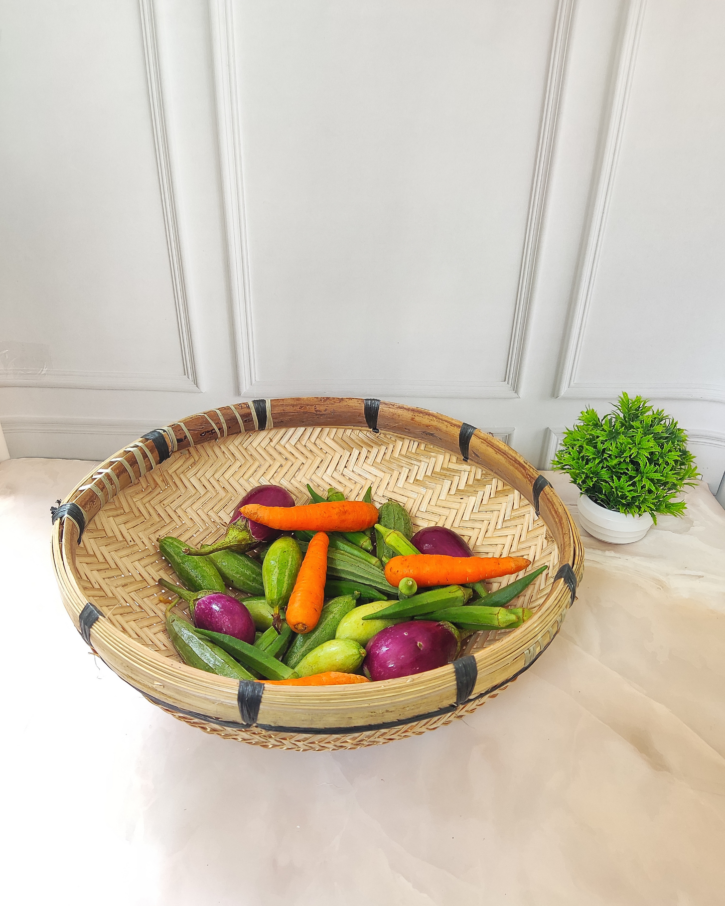 Bamboo Cane Handmade Bengali Style Chala / Round Vegetable Basket