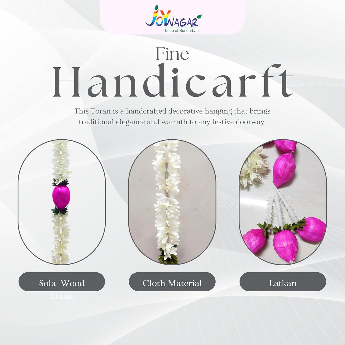 Cloth Jasmine Flowers Garland with Lotus Latkan Chain, 3ft Long, 4 Pcs