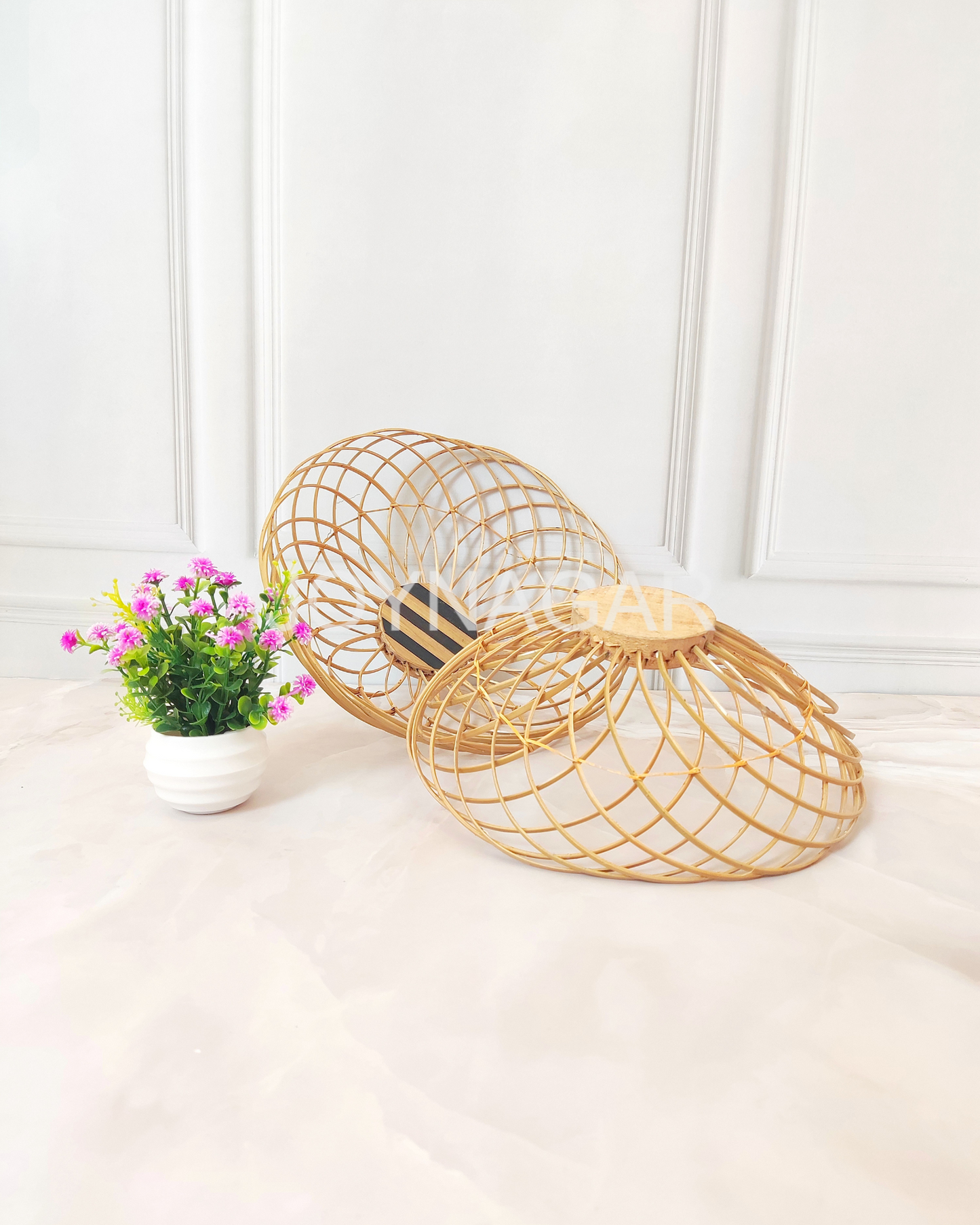 Handmade Bamboo Stick Basket Round Natural Color