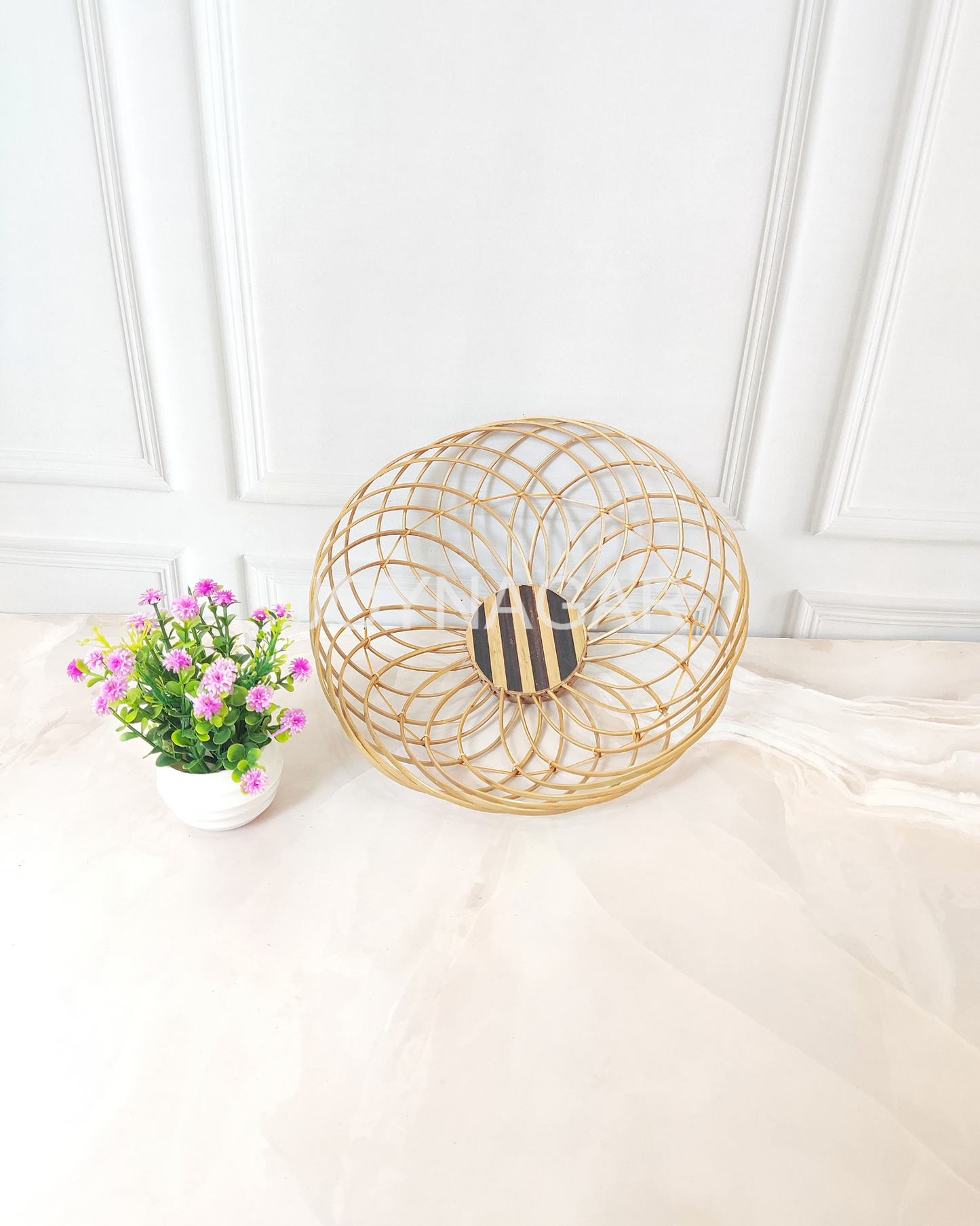 Handmade Bamboo Stick Basket Round Natural Color