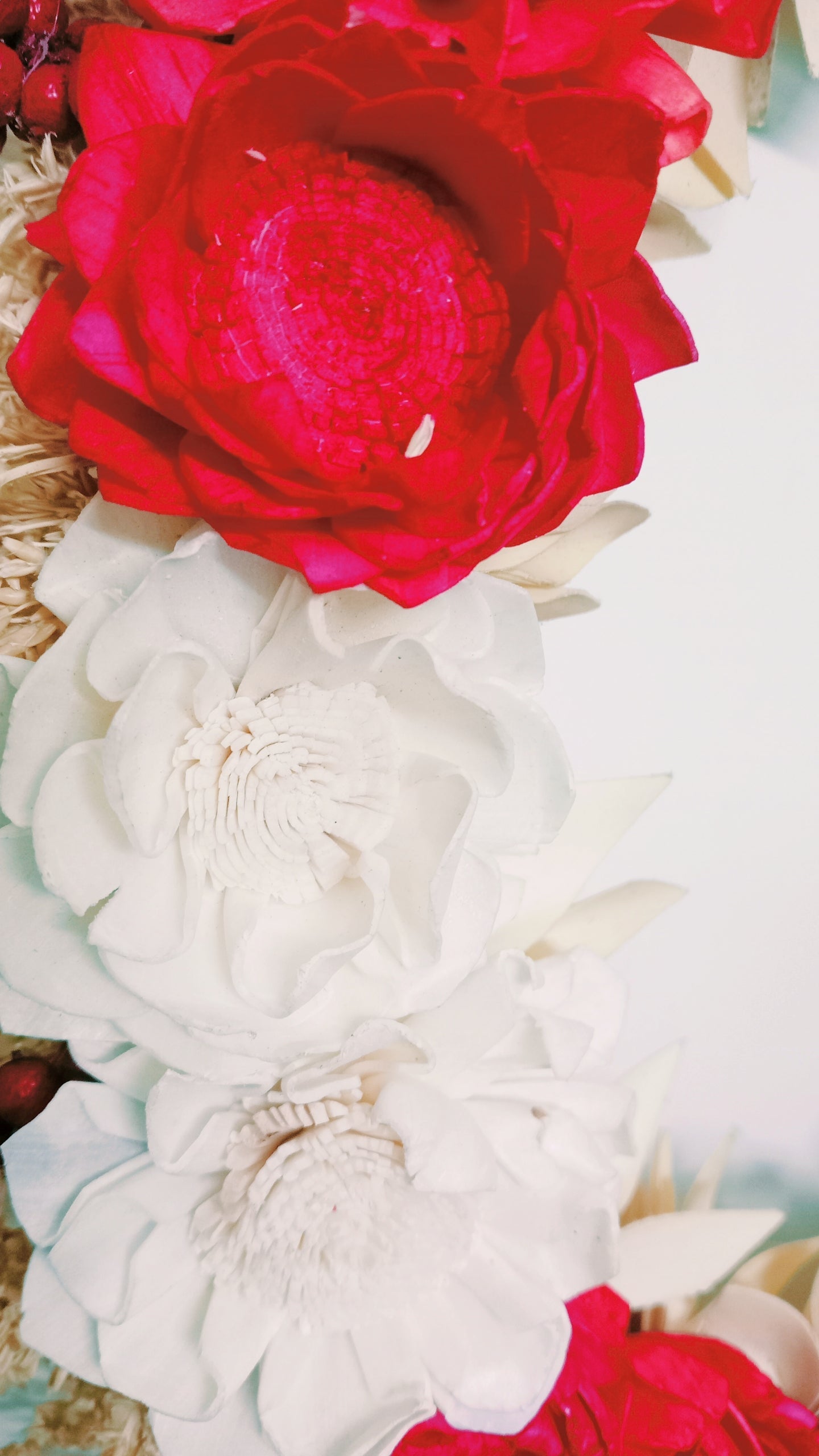 Artificial Dried Flower Wreath 14inch Red-White