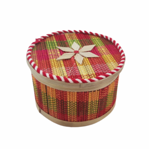 Handmade Bamboo Round Jewelry Box Multicolor Set of 3