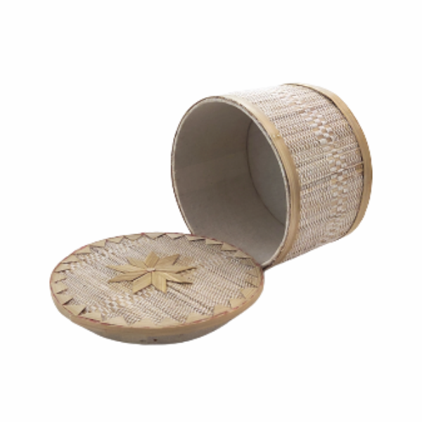 Handmade Bamboo Round Jewelry Box White