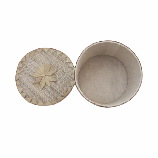 Handmade Bamboo Round Jewelry Box White