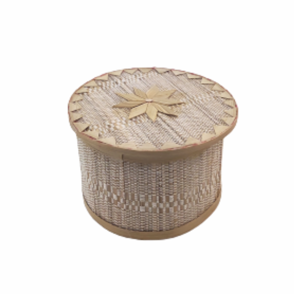 Handmade Bamboo Round Jewelry Box White