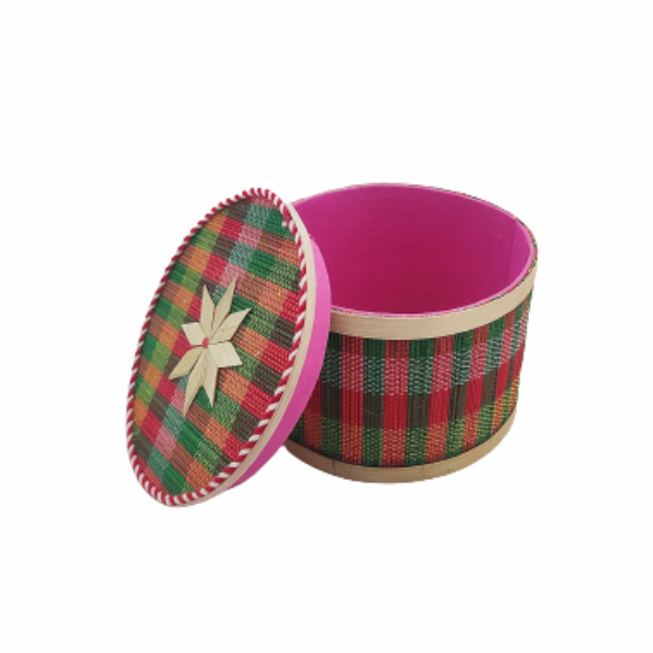 Handmade Bamboo Round Jewelry Box Multicolor Set of 3