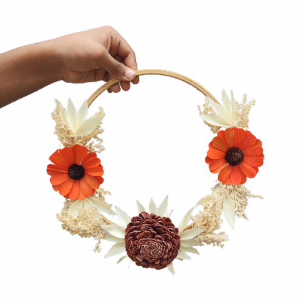 Daisy Palm Belle Rose Artificial Flower Door Wreath