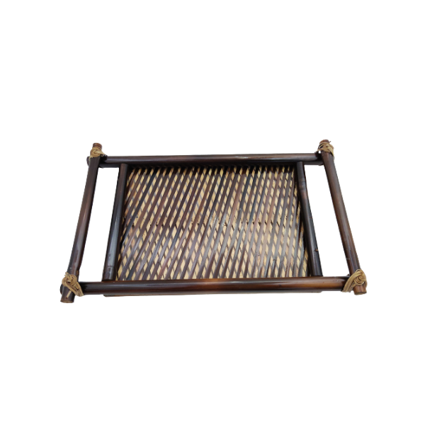 Handmade Bamboo Rectangular Serving Tray Black Color with Long Handle