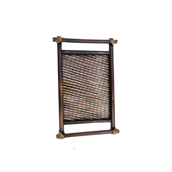 Handmade Bamboo Rectangular Serving Tray Black Color with Long Handle
