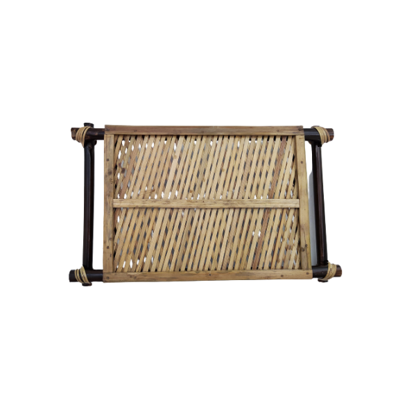 Handmade Bamboo Rectangular Serving Tray Black Color with Long Handle