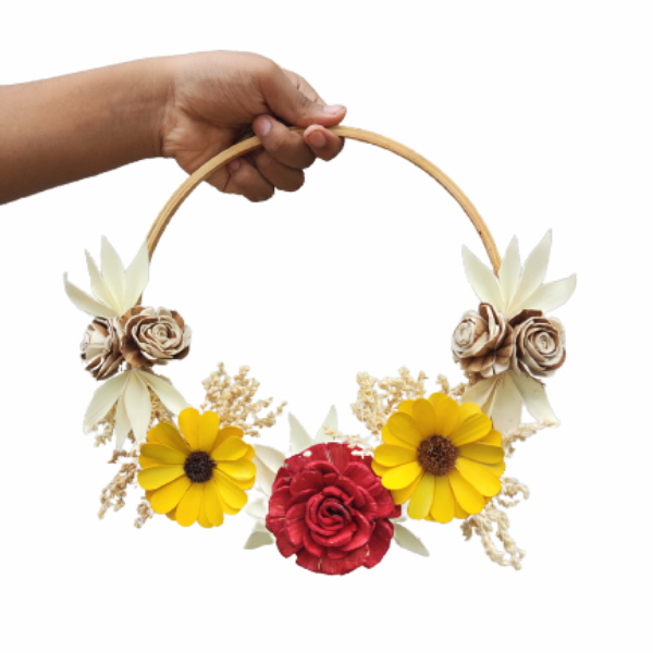 Decorative Palm Belle Rose Artificial Flowers Door Wreath for Home Decoration
