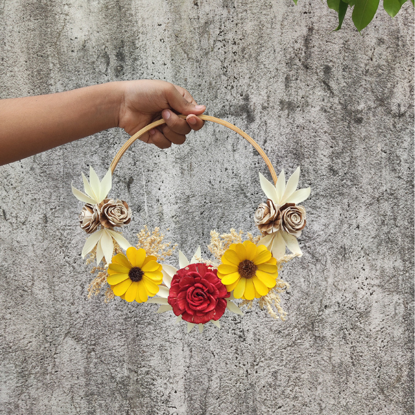 Decorative Palm Belle Rose Artificial Flowers Door Wreath for Home Decoration