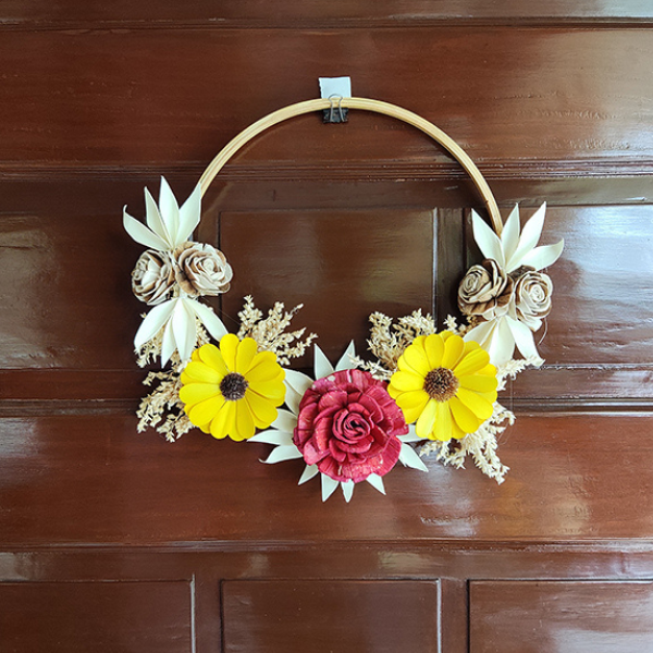 Decorative Palm Belle Rose Artificial Flowers Door Wreath for Home Decoration