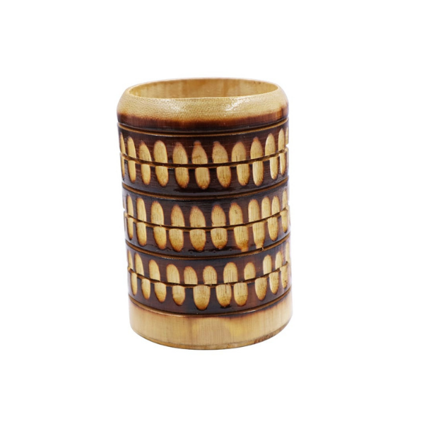Handmade Bamboo Minakari Design Round Pen Stand