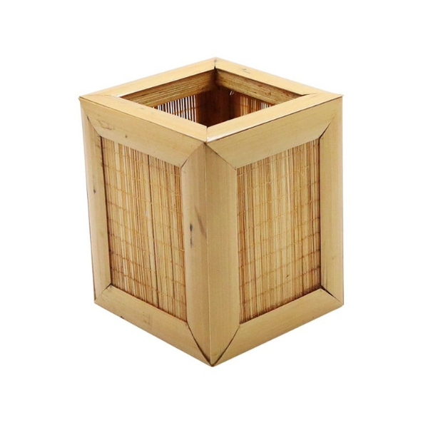 Handmade Bamboo Rectangular Pen Stand Natural Color 2 pcs