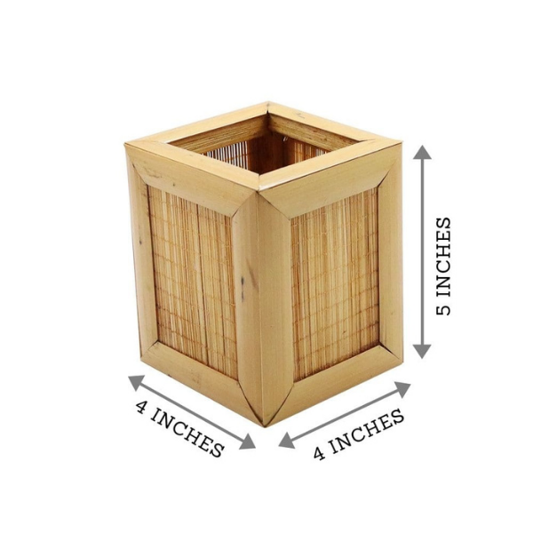 Handmade Bamboo Rectangular Pen Stand Natural Color 2 pcs
