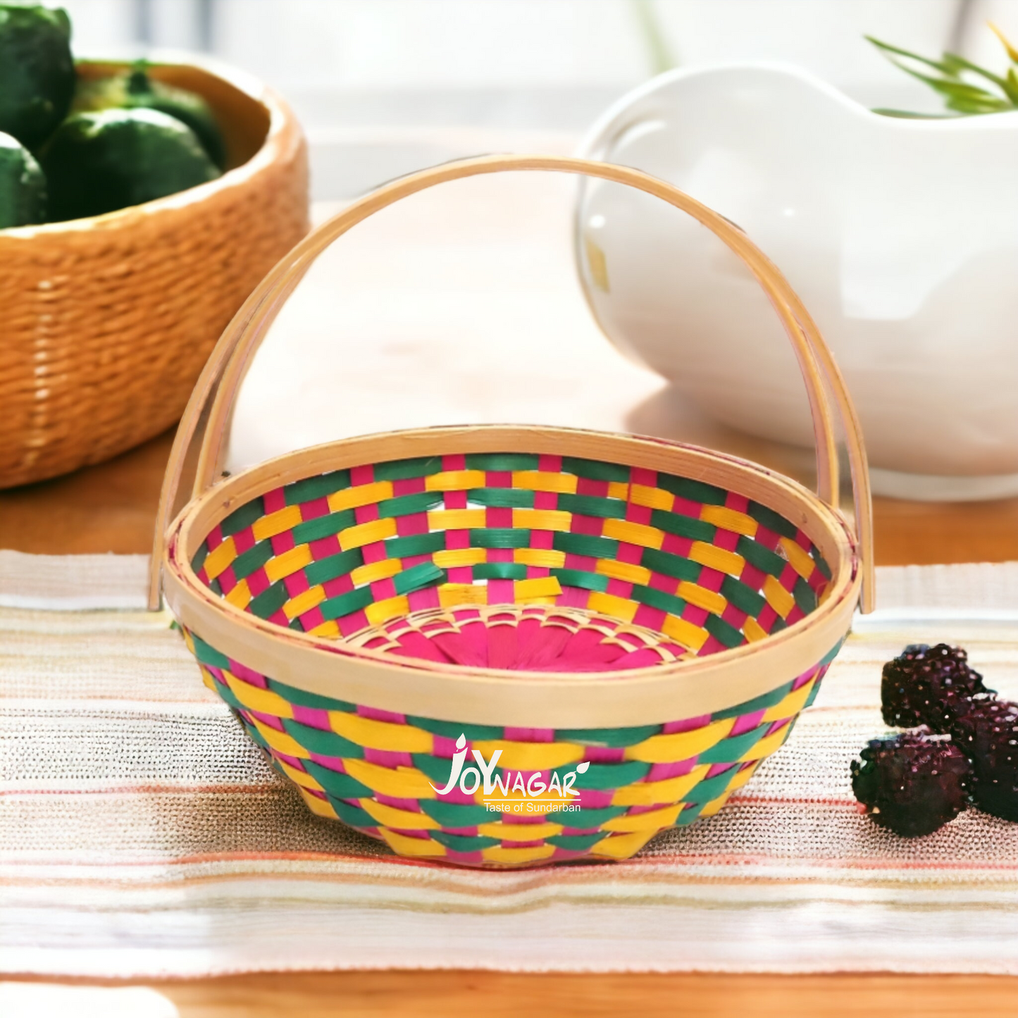 Bamboo Saji Basket Round 8 Inch Color With Handle Set of 3