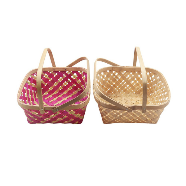 Bamboo Gift Hamper / Flower Square Basket with Handle Set of 3