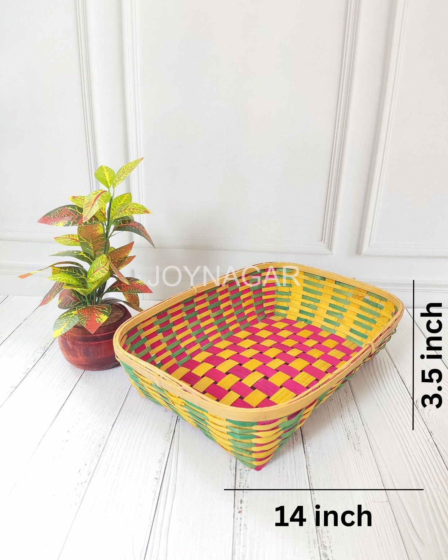 Bamboo Tray 14 inch Multicolor Set of 2