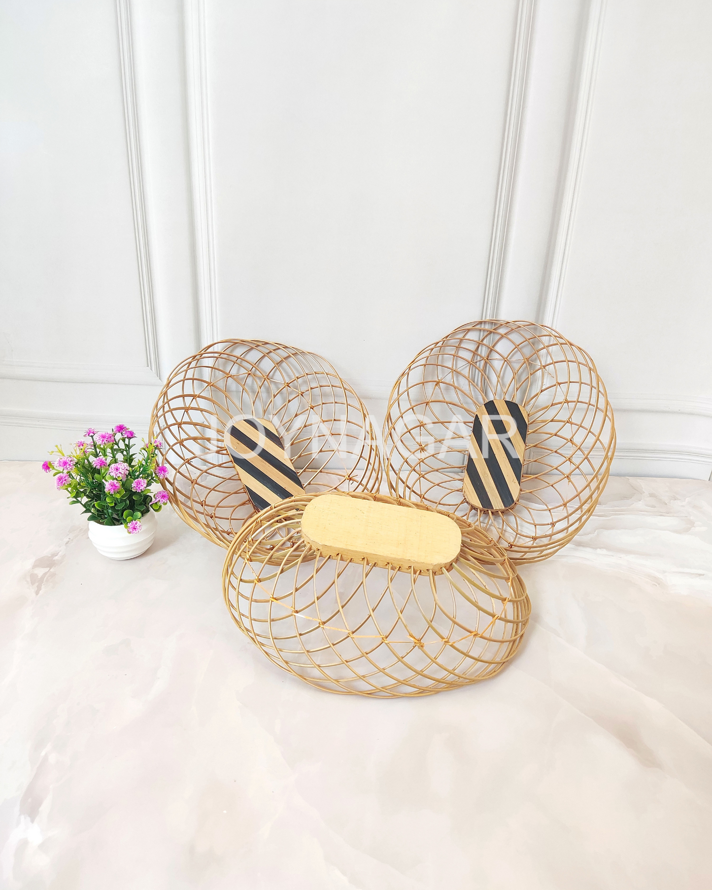 Handmade Bamboo Stick Basket Oval Natural Color 6Pcs