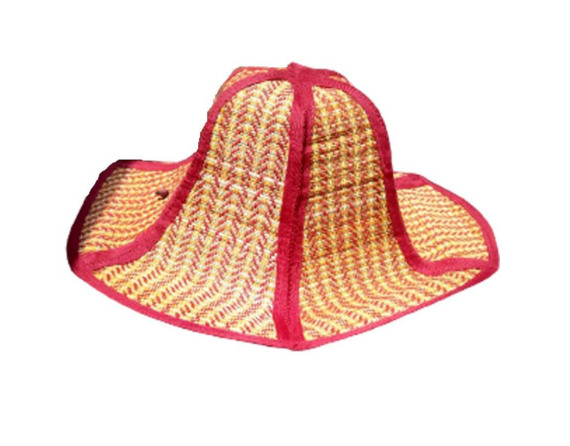 Handmade Natural Mat Stick Red Stipe Hat