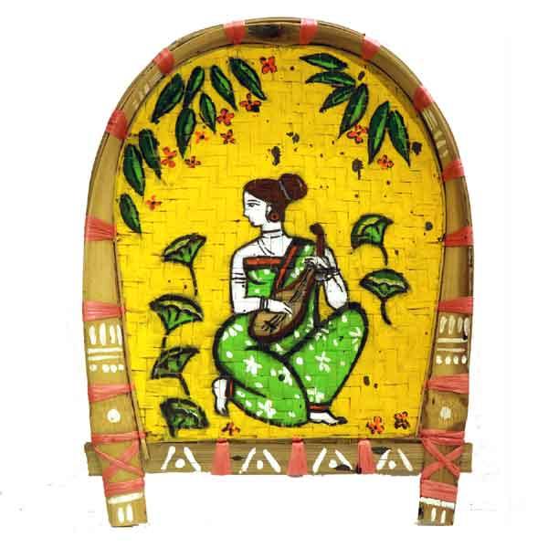 Bamboo Cane Handpaint Decorative Multicolor Bengali Style Soop/Kulo/Tray