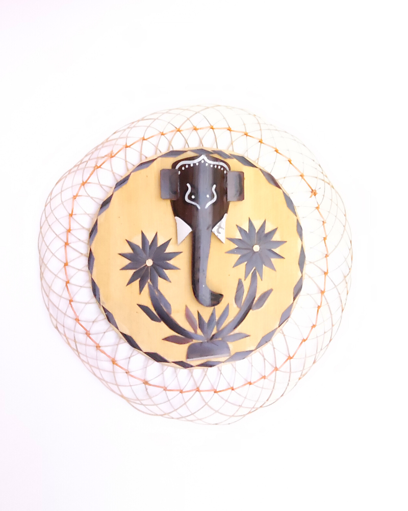 Bamboo Natural Round Shape Ganesha Wall Mount 10 inch