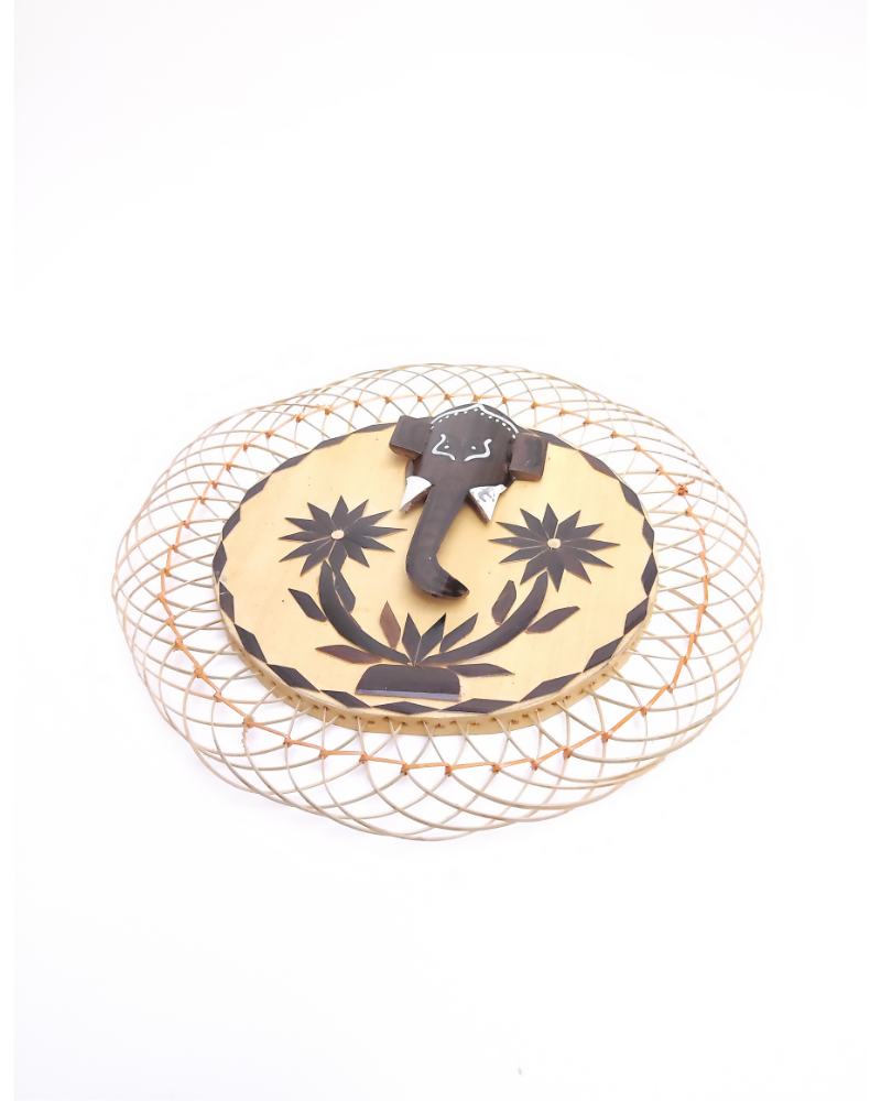 Bamboo Natural Round Shape Ganesha Wall Mount 10 inch