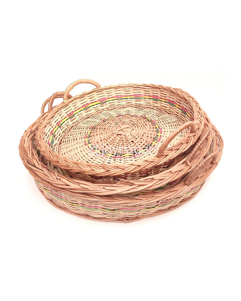 Willow Wicker Round Kodai Basket with Side Handle | Set of 3