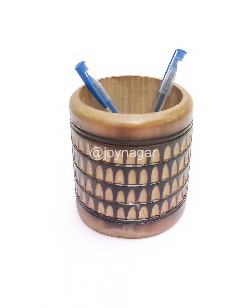Handmade Bamboo Minakari Design Round Pen Stand