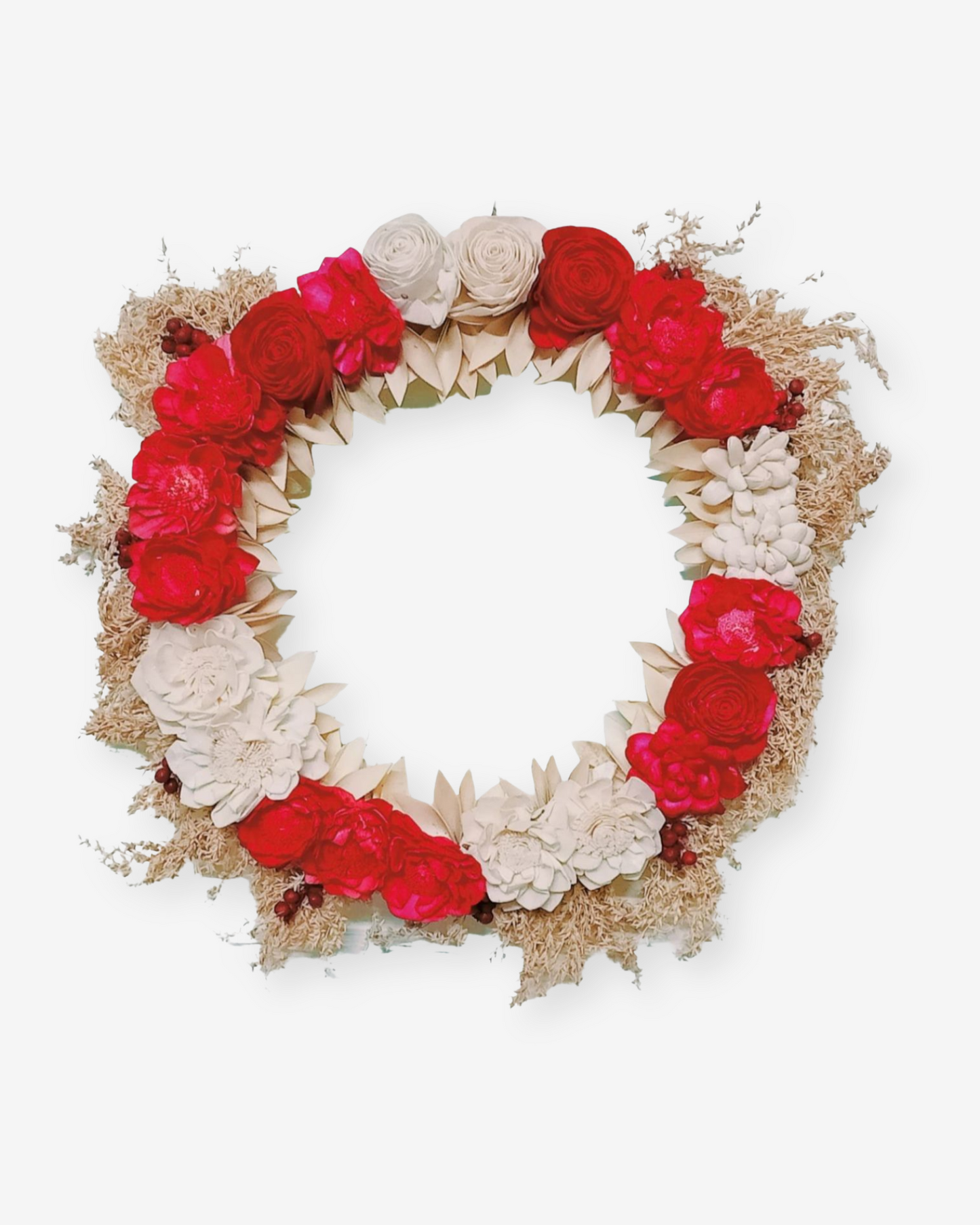 Artificial Dried Flower Wreath 14inch Red-White