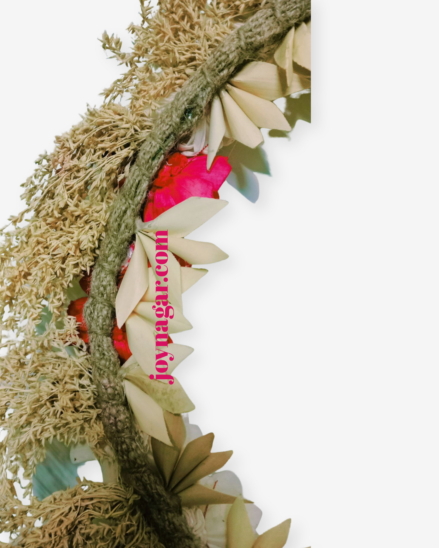Artificial Dried Flower Wreath 14inch Red-White