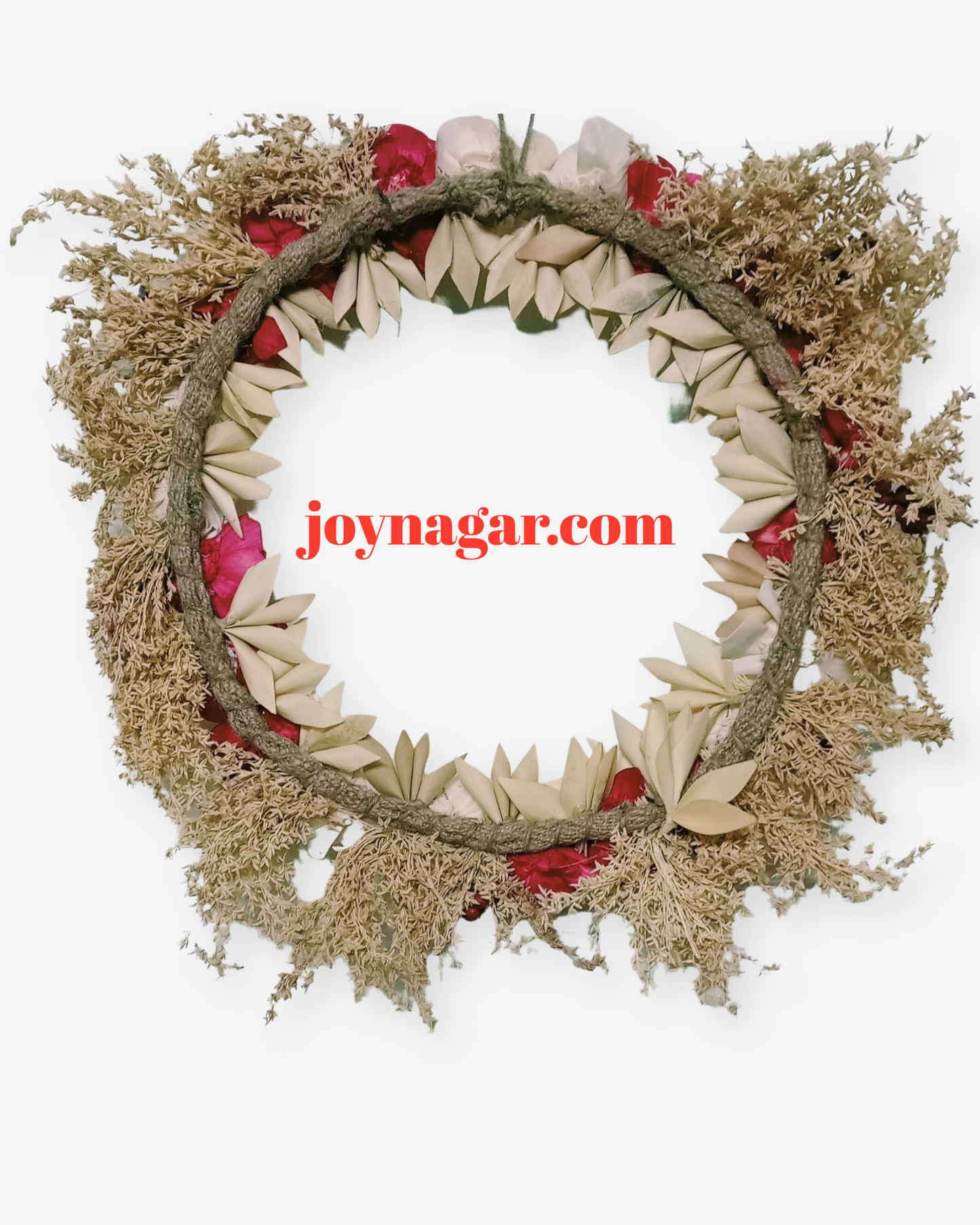 Artificial Dried Flower Wreath 14inch Red-White