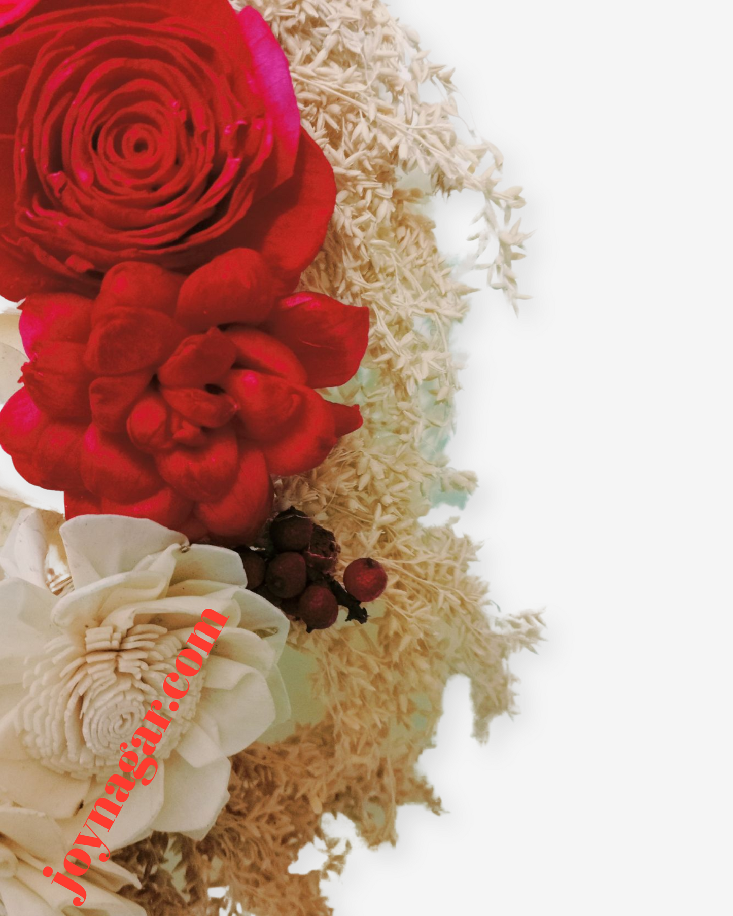 Artificial Dried Flower Wreath 14inch Red-White