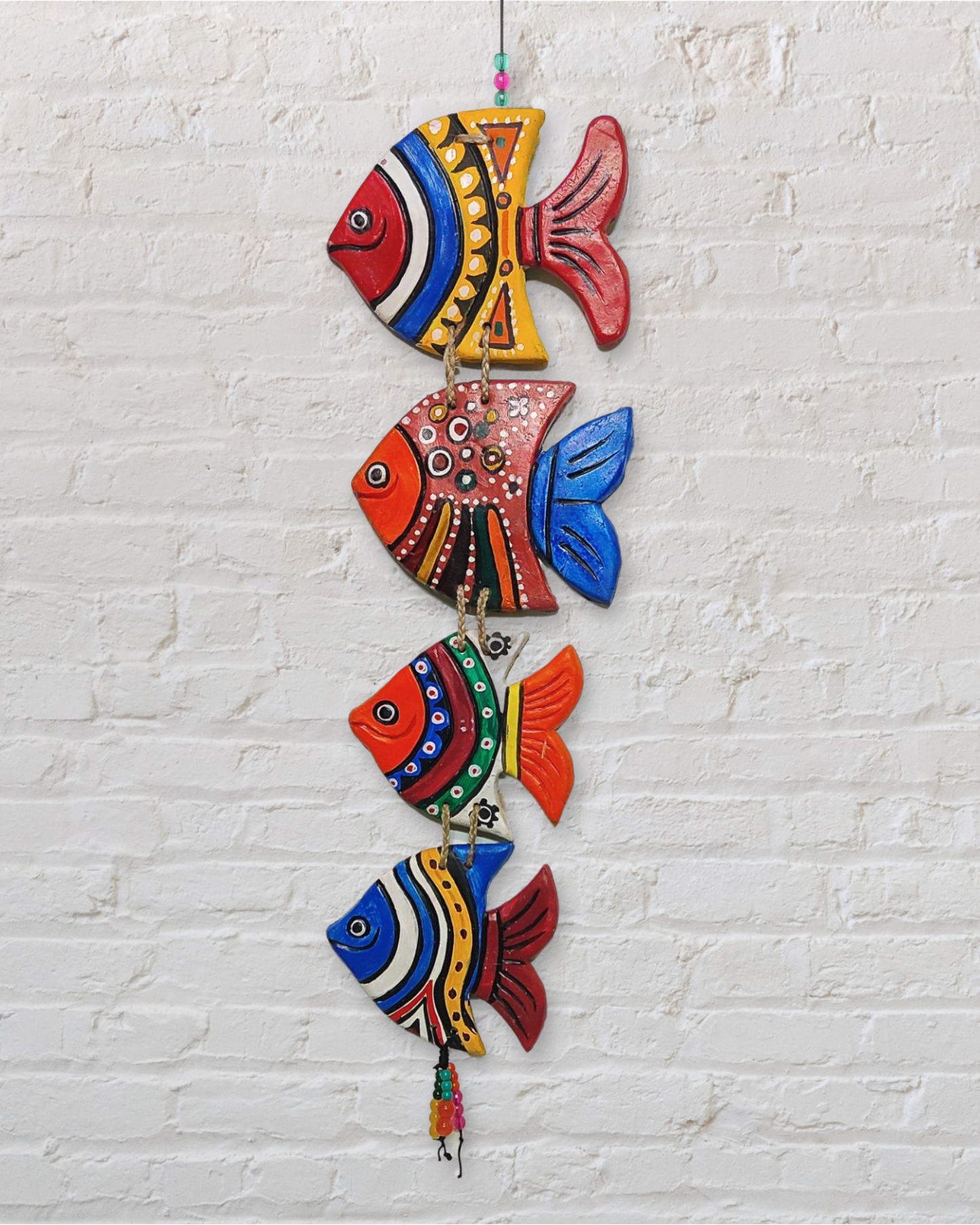 Exclusive Wall Hanging Terracotta Designs - Handpainted Fish Wall Hanging Décor Item (4 Fishes)